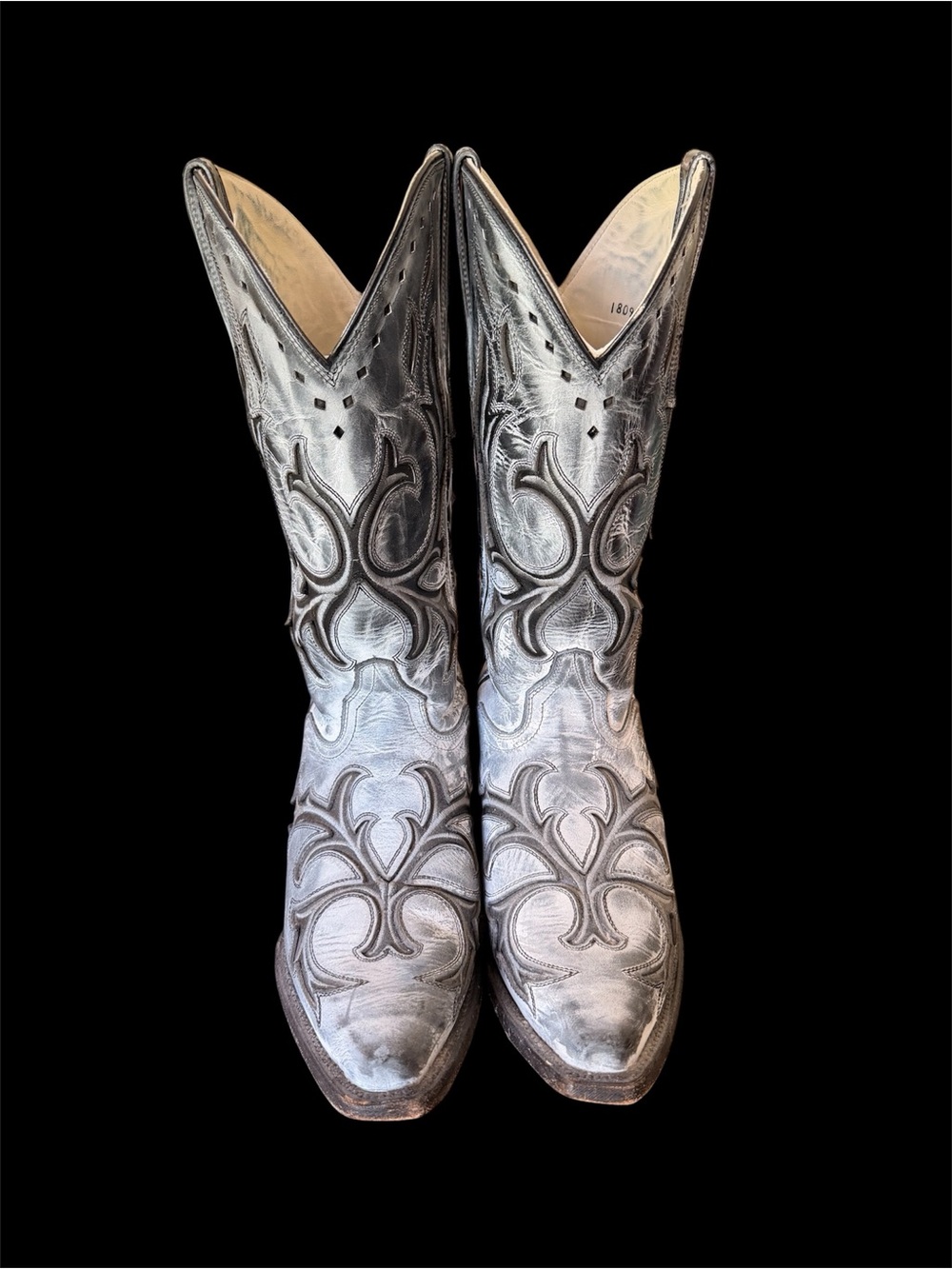 J.B. Dillon Cream and Black Tooled Leather Women’s Boots 11B
